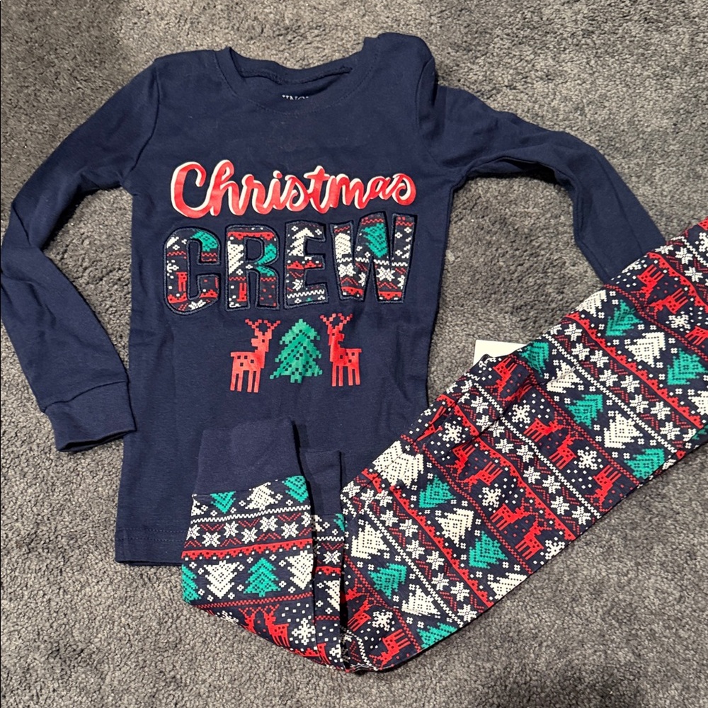 Christmas Crew Kids Pajama Set  - Navy and Red Size 5 Unisex NWT
